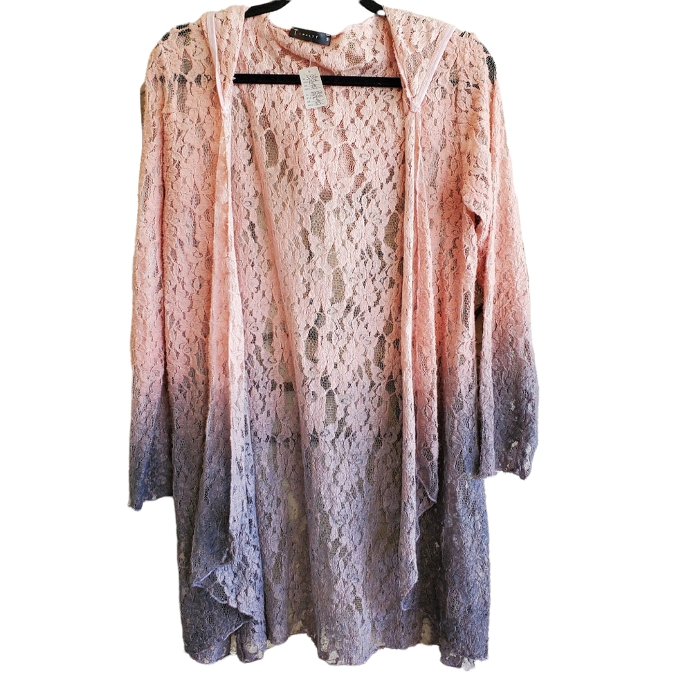 T Party Ombre Pink Gray Lace Hooded Cardigan Size Small